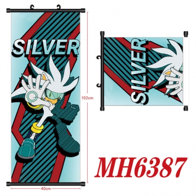 Sonic The Hedgehog Anime black Plastic rod Cloth painting Wall Scroll 40X102CM