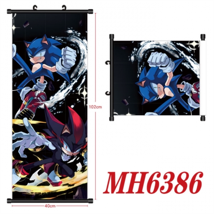 Sonic The Hedgehog Anime black Plastic rod Cloth painting Wall Scroll 40X102CM
