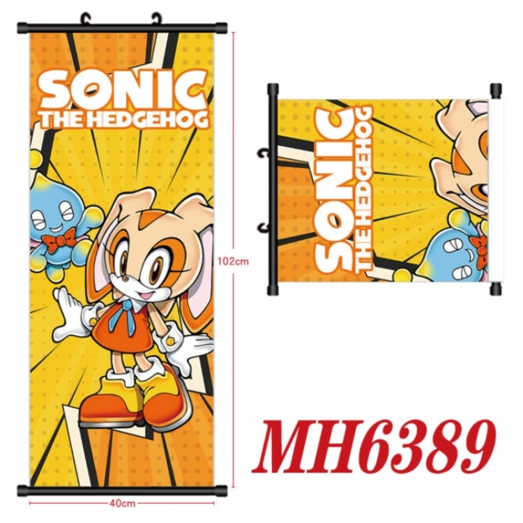 Sonic The Hedgehog Anime black Plastic rod Cloth painting Wall Scroll 40X102CM