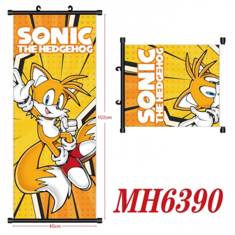 Sonic The Hedgehog Anime black Plastic rod Cloth painting Wall Scroll 40X102CM