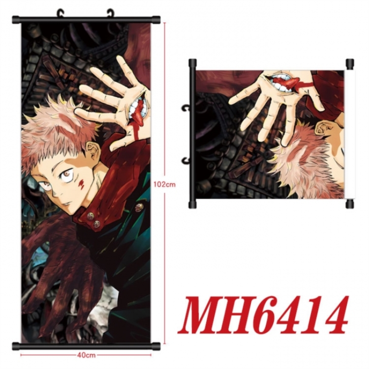 Jujutsu Kaisen Anime black Plastic rod Cloth painting Wall Scroll 40X102CM