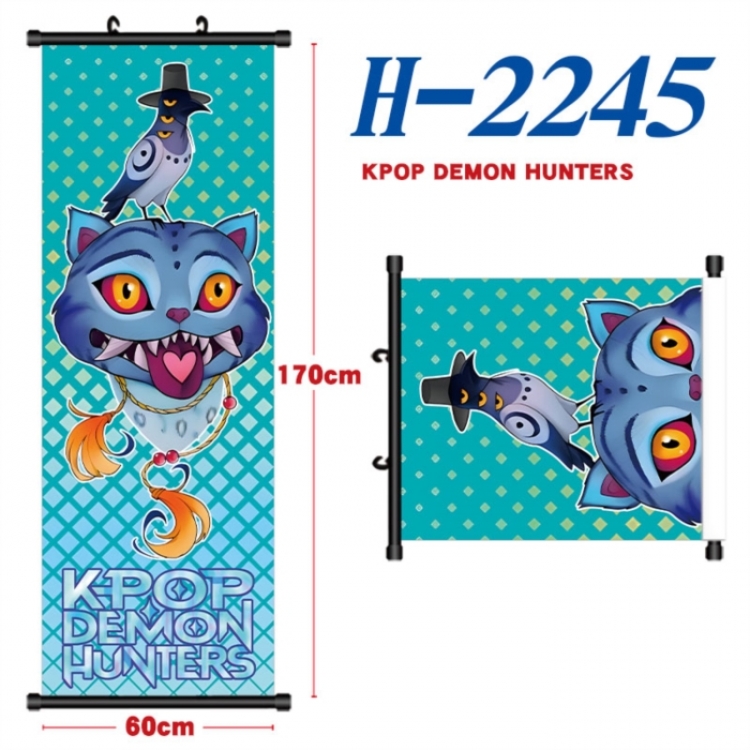 K-Pop Demon Hunters Black plastic rod cloth hanging canvas painting Wall Scroll 60x170cm