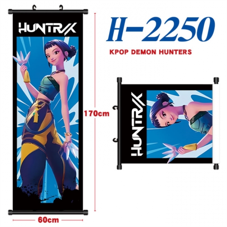 K-Pop Demon Hunters Black plastic rod cloth hanging canvas painting Wall Scroll 60x170cm
