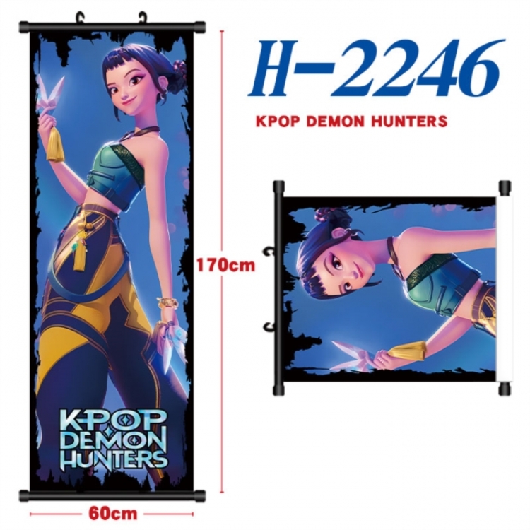 K-Pop Demon Hunters Black plastic rod cloth hanging canvas painting Wall Scroll 60x170cm