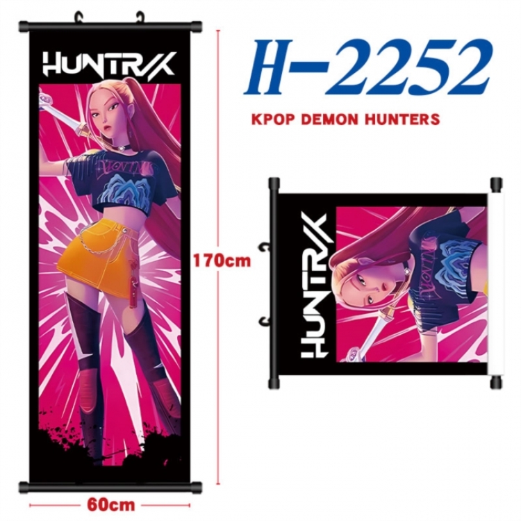 K-Pop Demon Hunters Black plastic rod cloth hanging canvas painting Wall Scroll 60x170cm