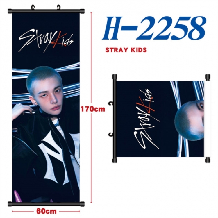 Stray Kids Black plastic rod cloth hanging canvas painting Wall Scroll 60x170cm