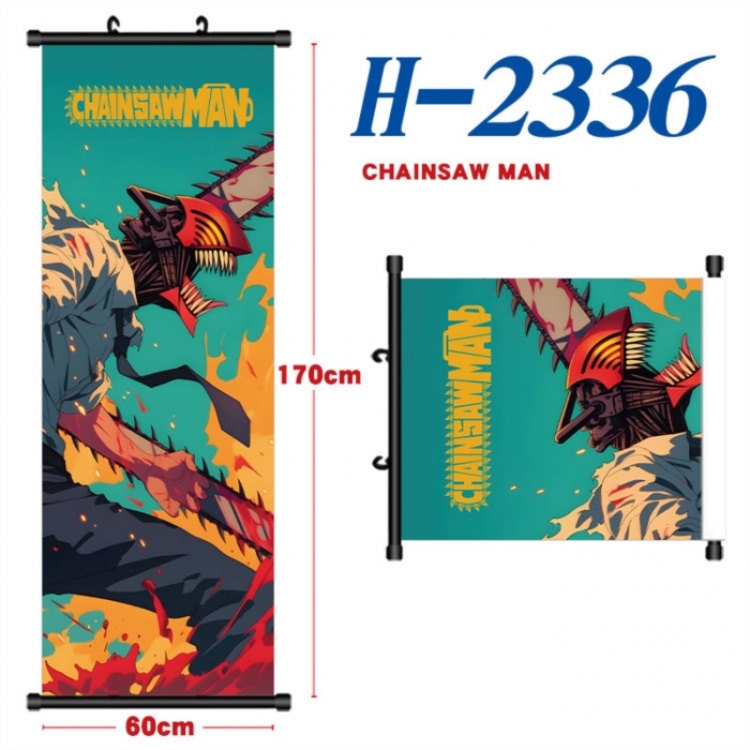 Chainsaw Man Black plastic rod cloth hanging canvas painting Wall Scroll 60x170cm