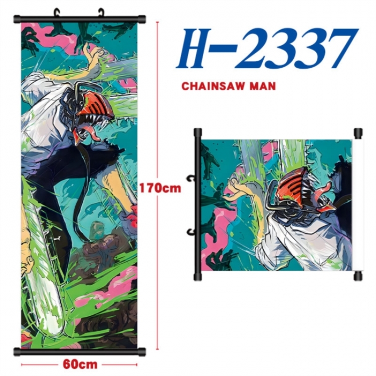 Chainsaw Man Black plastic rod cloth hanging canvas painting Wall Scroll 60x170cm