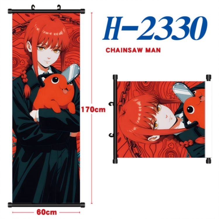 Chainsaw Man Black plastic rod cloth hanging canvas painting Wall Scroll 60x170cm