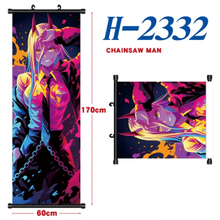 Chainsaw Man Black plastic rod cloth hanging canvas painting Wall Scroll 60x170cm