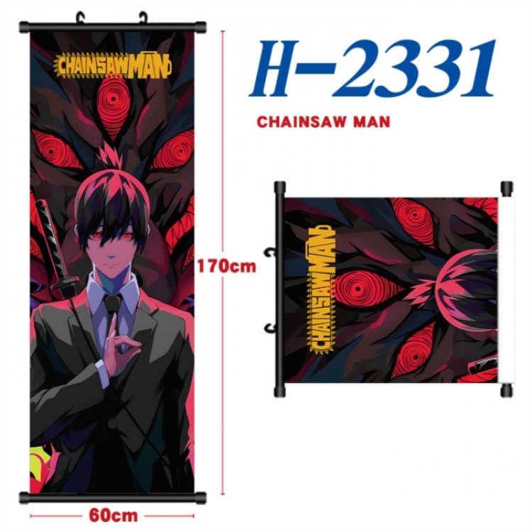 Chainsaw Man Black plastic rod cloth hanging canvas painting Wall Scroll 60x170cm