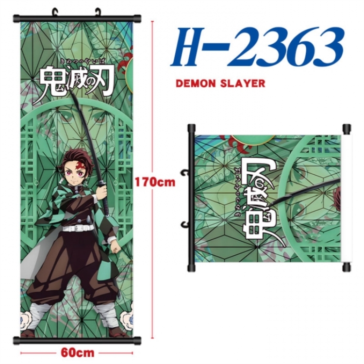 Demon Slayer Kimets Black plastic rod cloth hanging canvas painting Wall Scroll 60x170cm