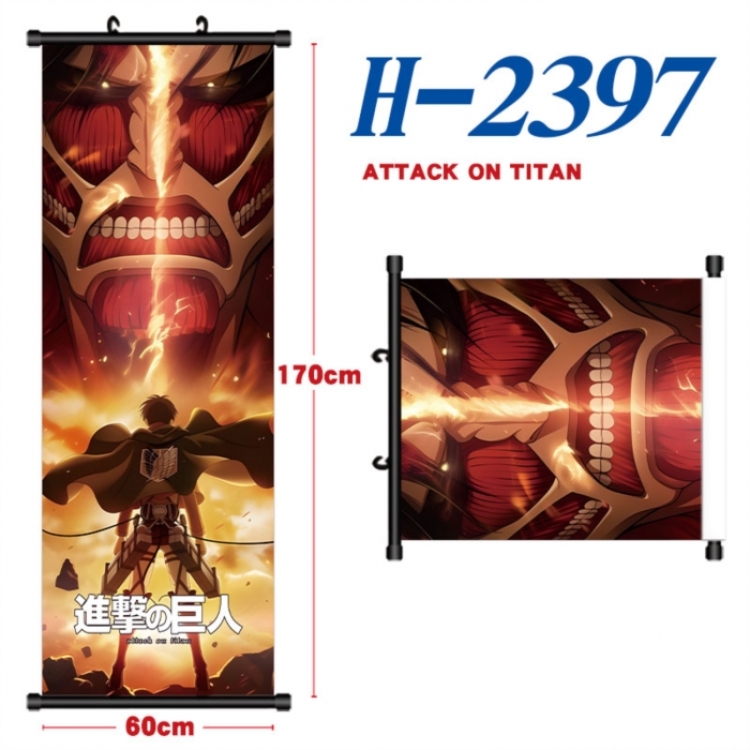 Shingeki no Kyojin Black plastic rod cloth hanging canvas painting Wall Scroll 60x170cm