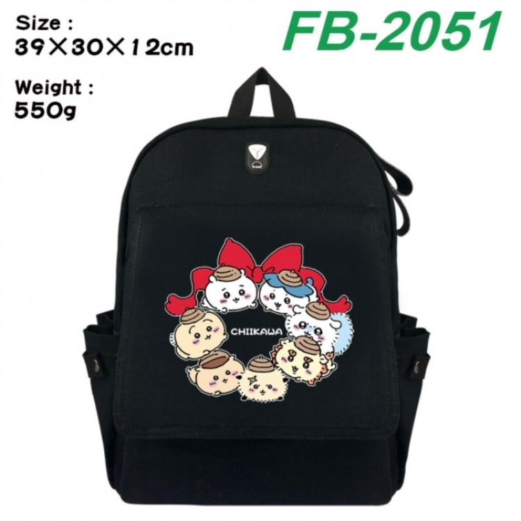 Chiikawa Canvas Flip Backpack Student Schoolbag Headphone Hole 39X30X12CM 