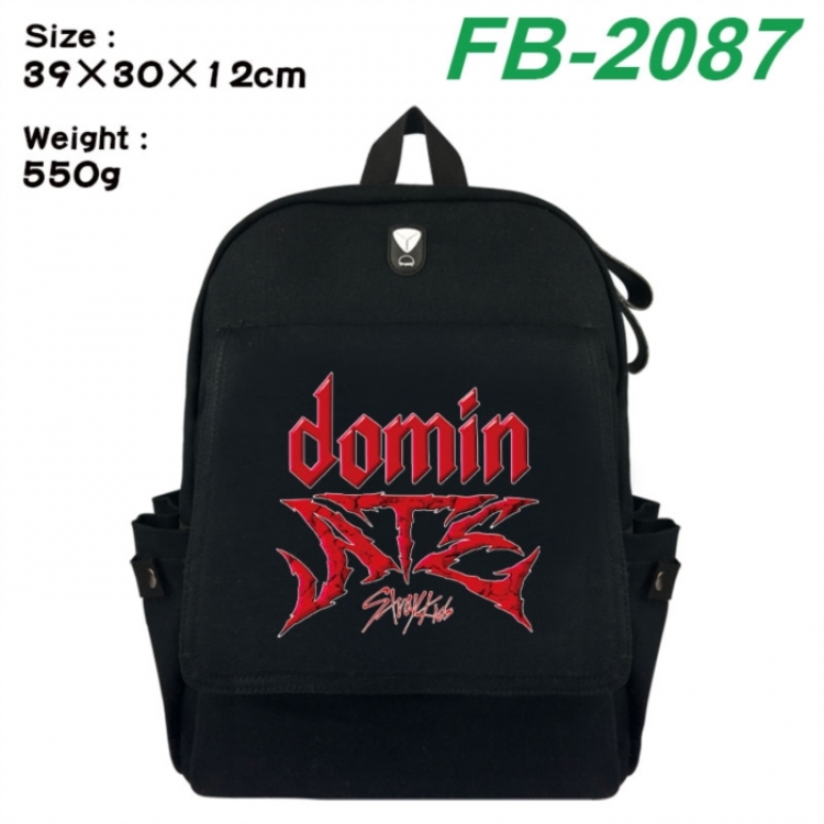 Stray Kids Canvas Flip Backpack Student Schoolbag Headphone Hole 39X30X12CM 
