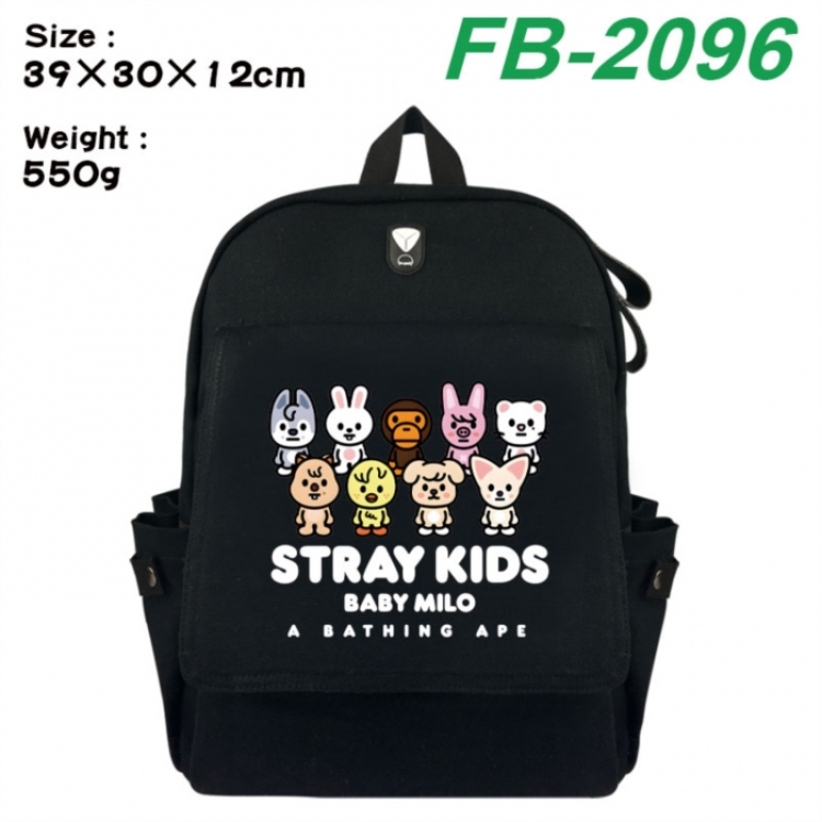 Stray Kids Canvas Flip Backpack Student Schoolbag Headphone Hole 39X30X12CM 
