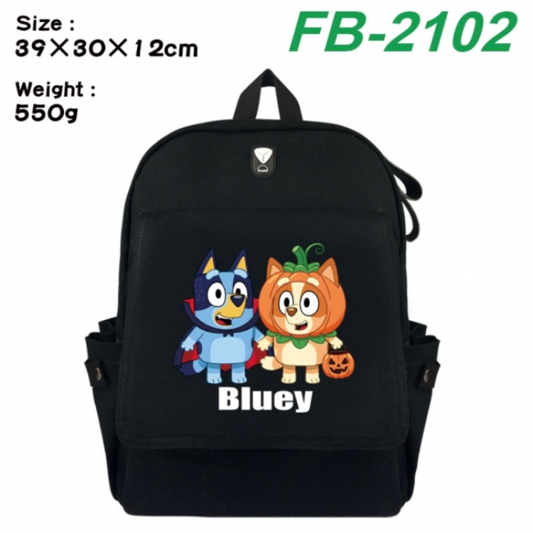 Bluey Canvas Flip Backpack Student Schoolbag Headphone Hole 39X30X12CM 