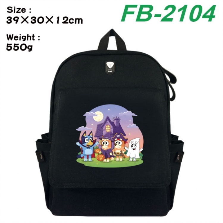 Bluey Canvas Flip Backpack Student Schoolbag Headphone Hole 39X30X12CM 