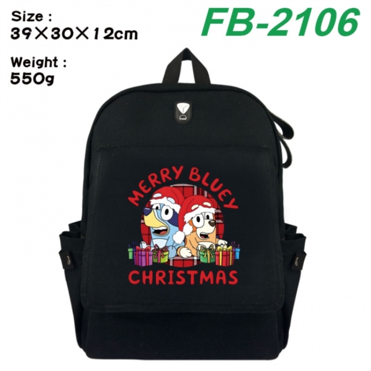 Bluey Canvas Flip Backpack Student Schoolbag Headphone Hole 39X30X12CM 