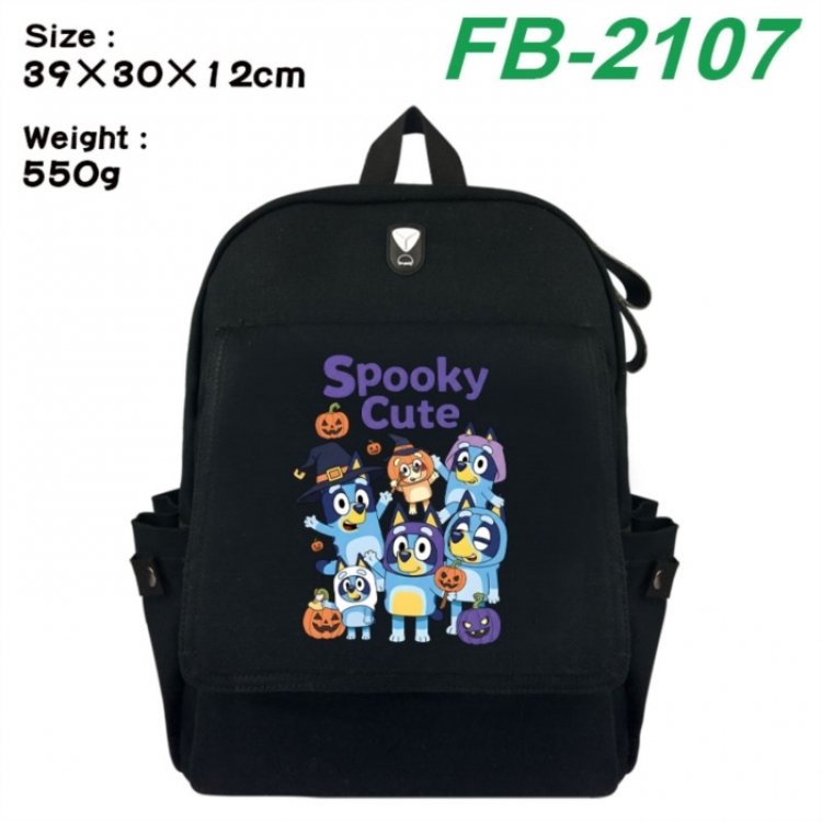 Bluey Canvas Flip Backpack Student Schoolbag Headphone Hole 39X30X12CM 