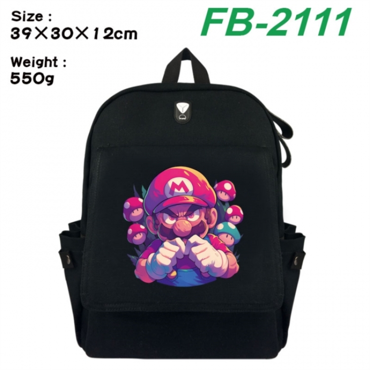 Super Mario Canvas Flip Backpack Student Schoolbag Headphone Hole 39X30X12CM 