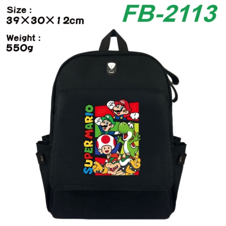 Super Mario Canvas Flip Backpack Student Schoolbag Headphone Hole 39X30X12CM 