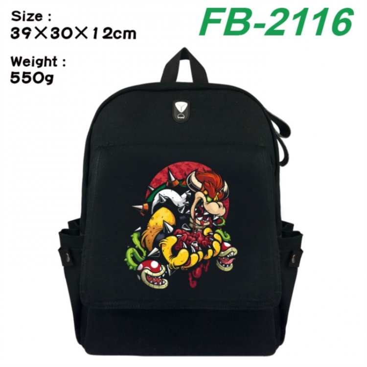 Super Mario Canvas Flip Backpack Student Schoolbag Headphone Hole 39X30X12CM 