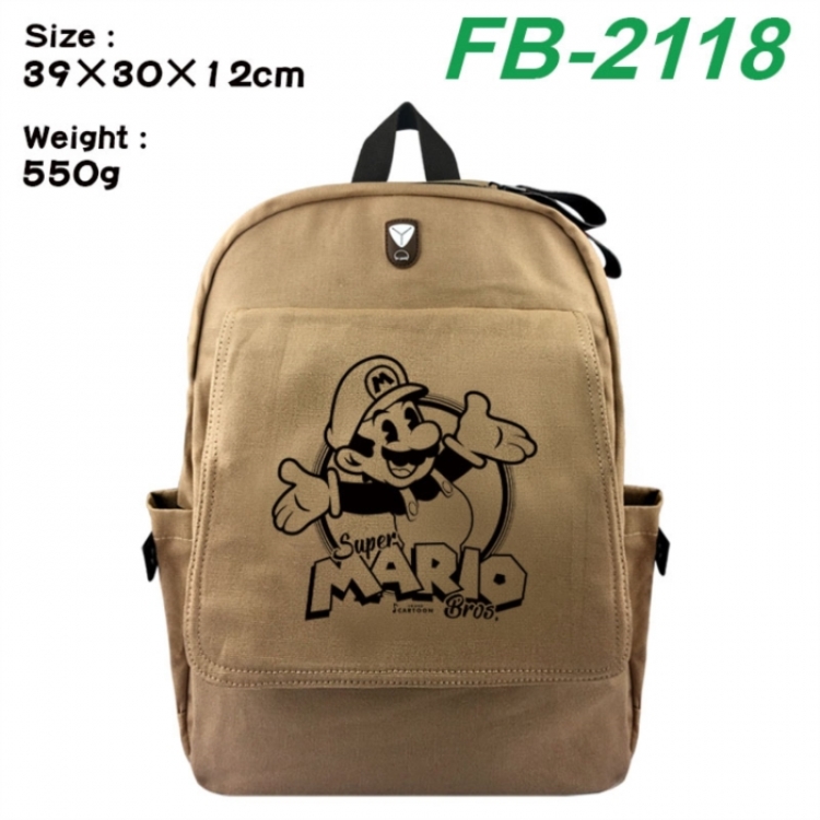 Super Mario Canvas Flip Backpack Student Schoolbag Headphone Hole 39X30X12CM 