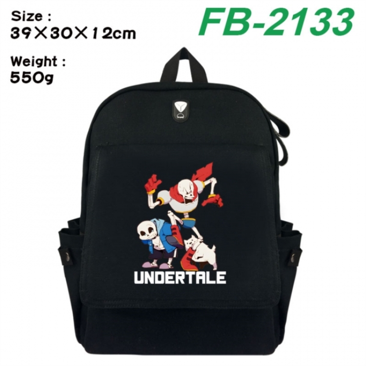 Undertale Canvas Flip Backpack Student Schoolbag Headphone Hole 39X30X12CM 