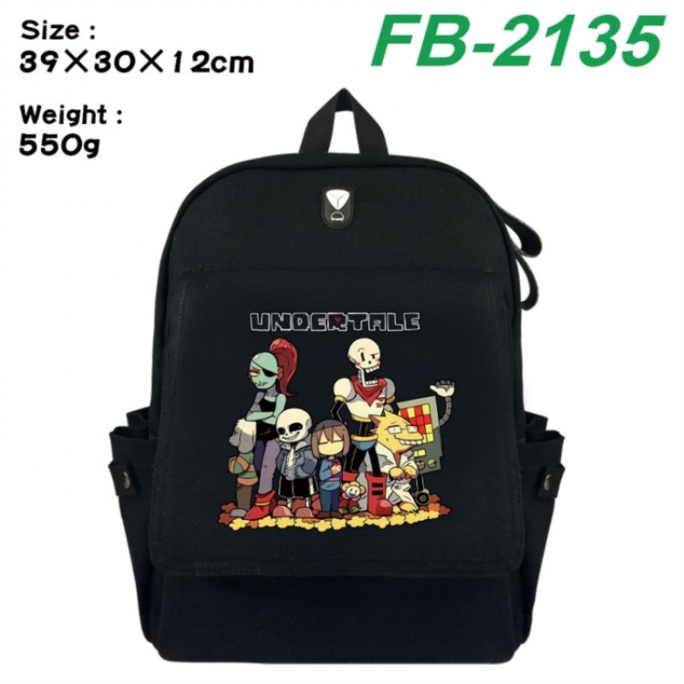 Undertale Canvas Flip Backpack Student Schoolbag Headphone Hole 39X30X12CM 