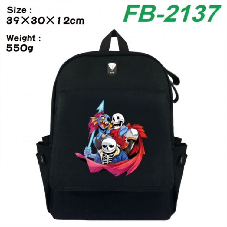 Undertale Canvas Flip Backpack Student Schoolbag Headphone Hole 39X30X12CM 