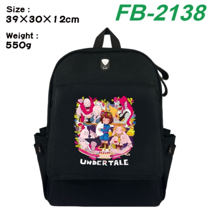 Undertale Canvas Flip Backpack Student Schoolbag Headphone Hole 39X30X12CM 