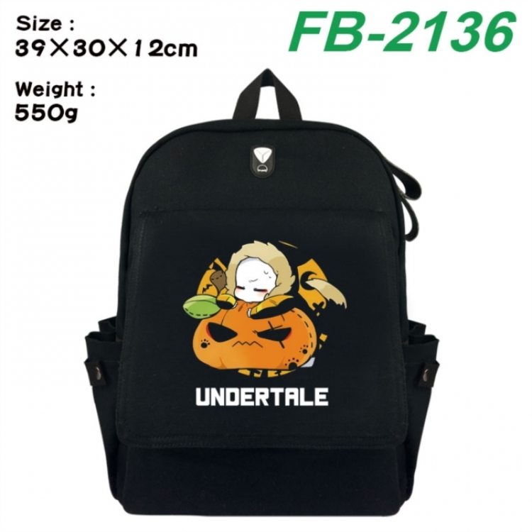 Undertale Canvas Flip Backpack Student Schoolbag Headphone Hole 39X30X12CM 