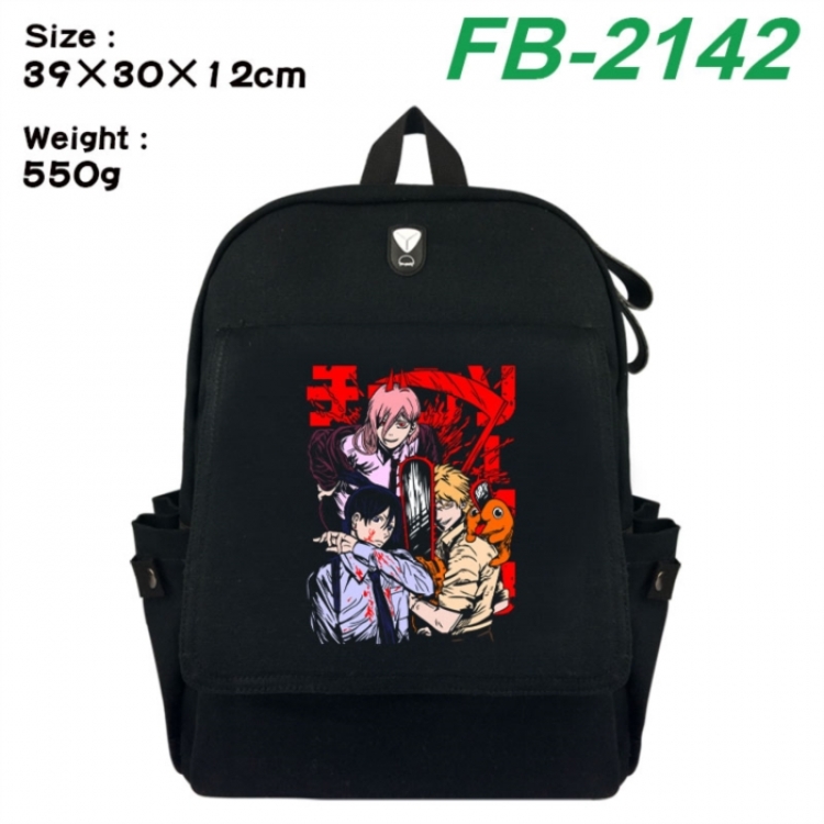 Chainsaw Man Canvas Flip Backpack Student Schoolbag Headphone Hole 39X30X12CM 