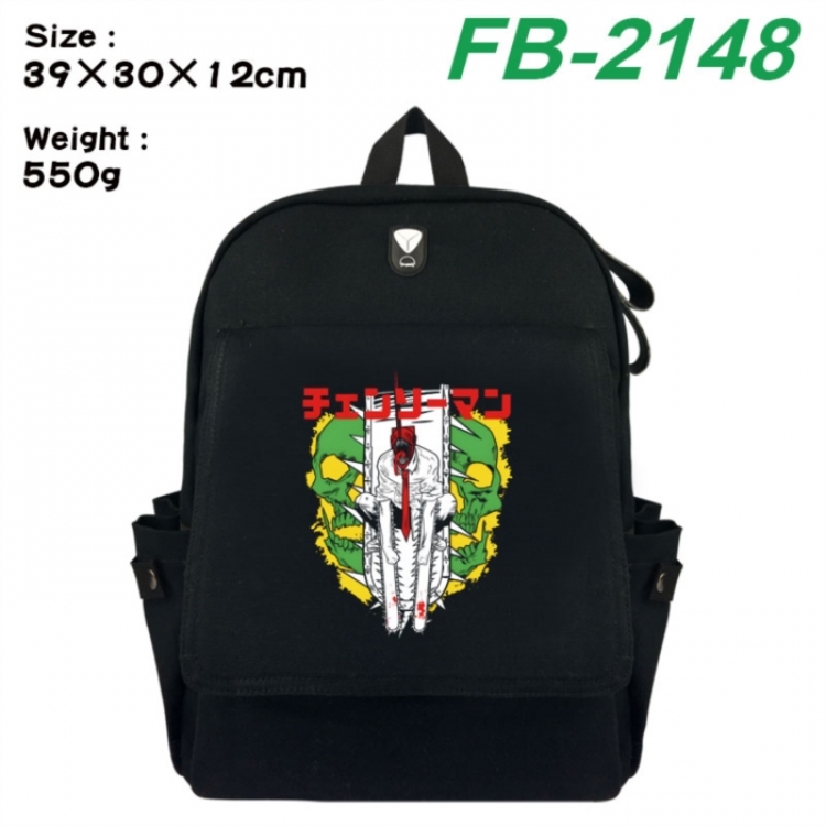 Chainsaw Man Canvas Flip Backpack Student Schoolbag Headphone Hole 39X30X12CM 