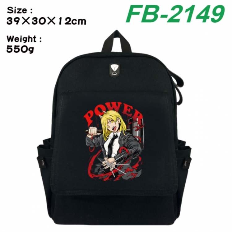 Chainsaw Man Canvas Flip Backpack Student Schoolbag Headphone Hole 39X30X12CM 