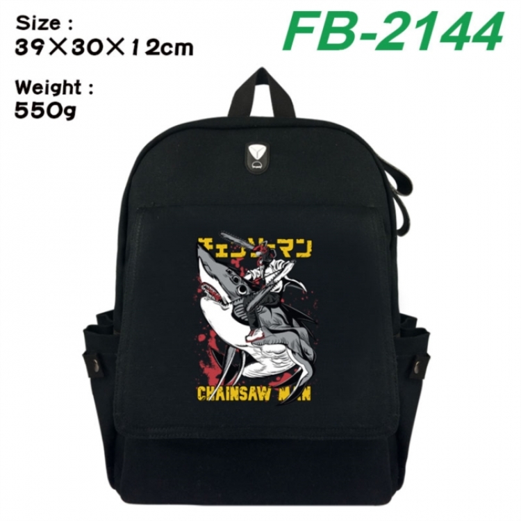 Chainsaw Man Canvas Flip Backpack Student Schoolbag Headphone Hole 39X30X12CM 