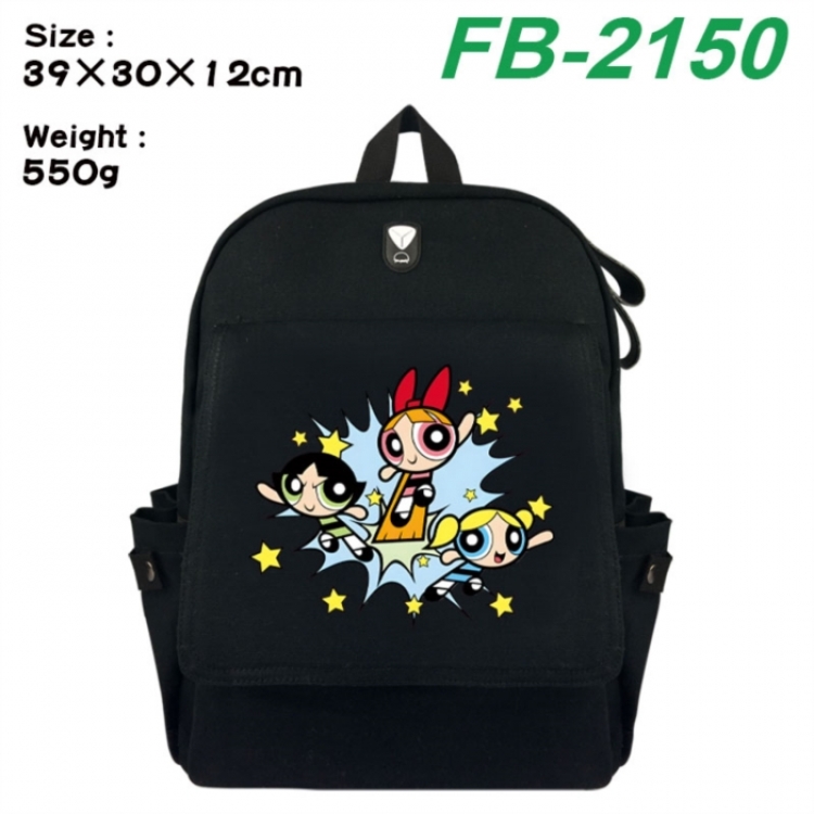 The Powerpuff Girls Canvas Flip Backpack Student Schoolbag Headphone Hole 39X30X12CM 