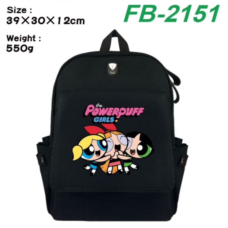 The Powerpuff Girls Canvas Flip Backpack Student Schoolbag Headphone Hole 39X30X12CM 