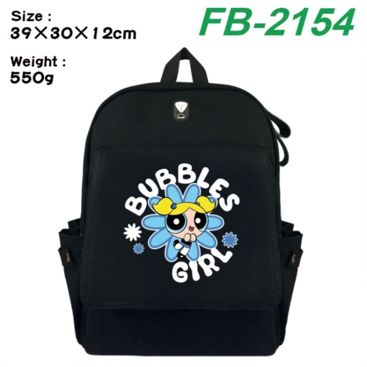 The Powerpuff Girls Canvas Flip Backpack Student Schoolbag Headphone Hole 39X30X12CM 