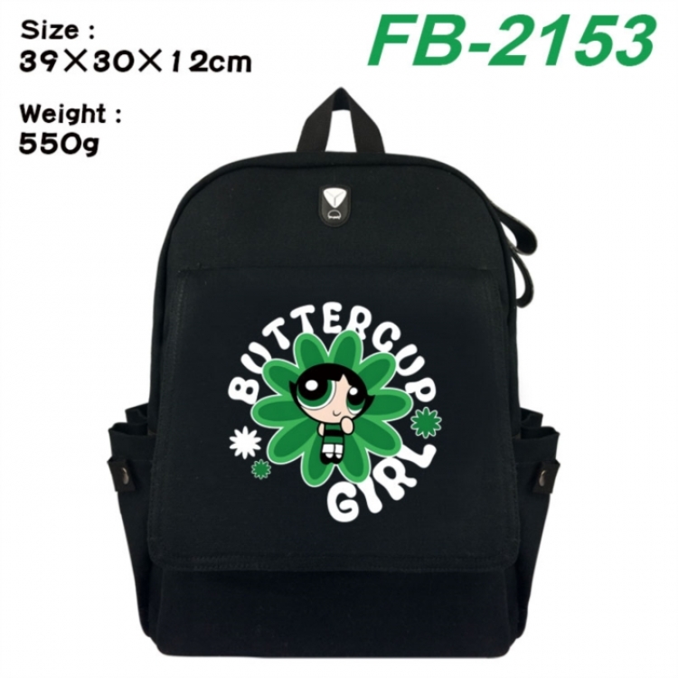 The Powerpuff Girls Canvas Flip Backpack Student Schoolbag Headphone Hole 39X30X12CM 