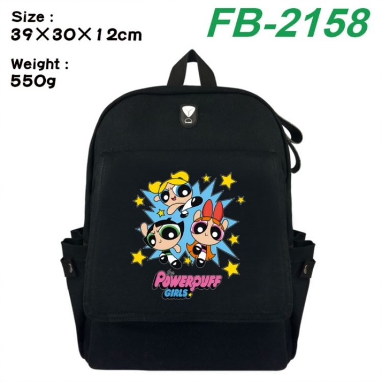 The Powerpuff Girls Canvas Flip Backpack Student Schoolbag Headphone Hole 39X30X12CM 