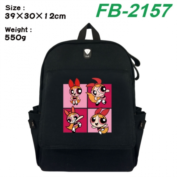 The Powerpuff Girls Canvas Flip Backpack Student Schoolbag Headphone Hole 39X30X12CM 