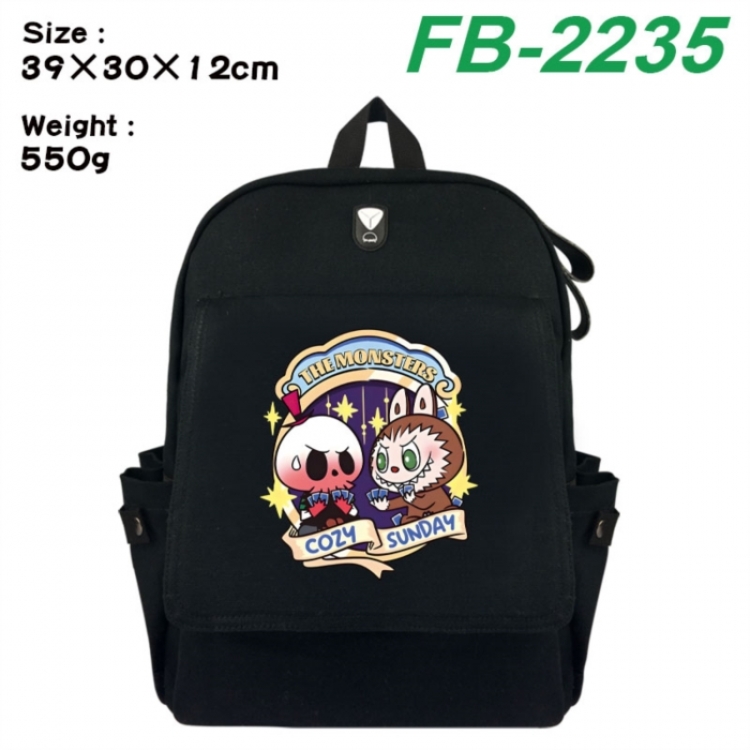 Labubu Canvas Flip Backpack Student Schoolbag Headphone Hole 39X30X12CM 