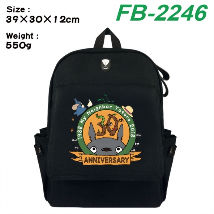 TOTORO Canvas Flip Backpack Student Schoolbag Headphone Hole 39X30X12CM 