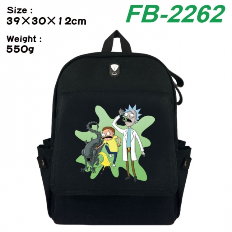 Rick and Morty Canvas Flip Backpack Student Schoolbag Headphone Hole 39X30X12CM 