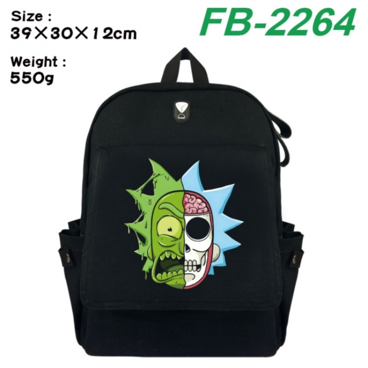Rick and Morty Canvas Flip Backpack Student Schoolbag Headphone Hole 39X30X12CM 