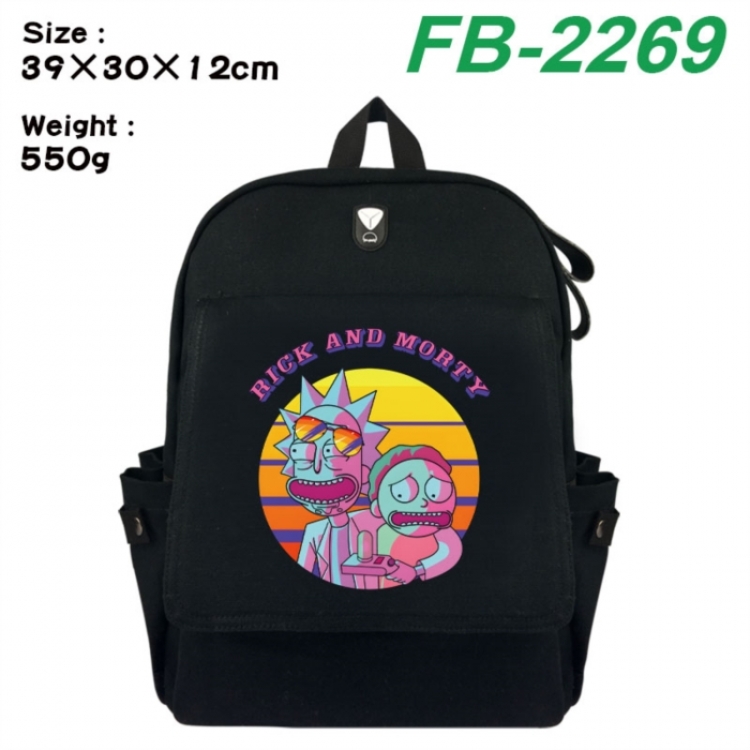 Rick and Morty Canvas Flip Backpack Student Schoolbag Headphone Hole 39X30X12CM 