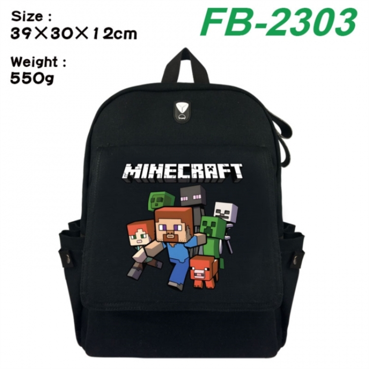 Minecraft Canvas Flip Backpack Student Schoolbag Headphone Hole 39X30X12CM 
