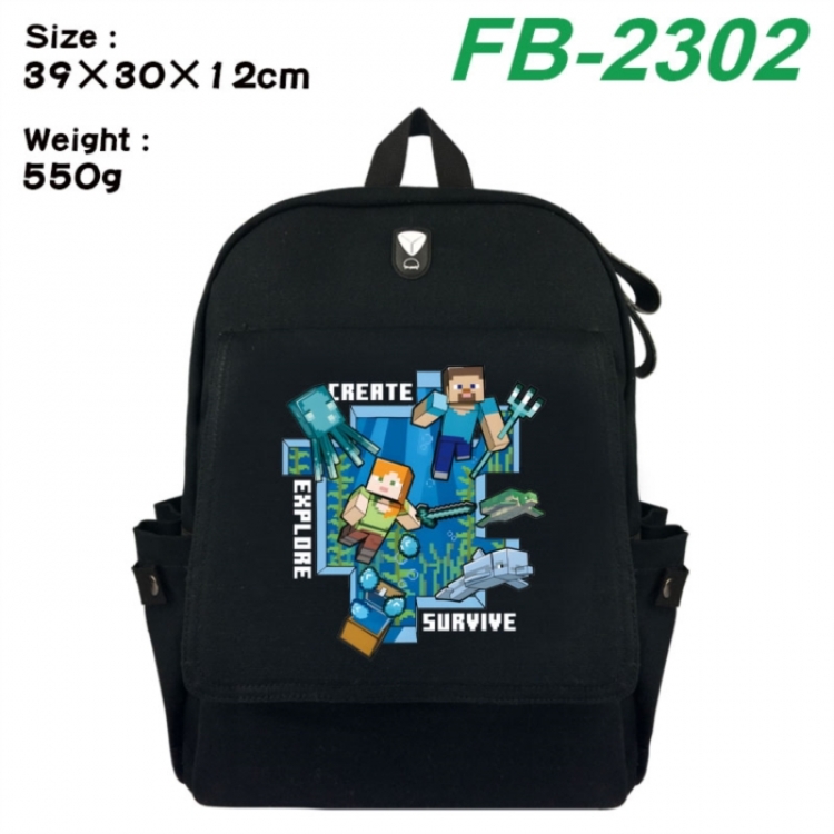 Minecraft Canvas Flip Backpack Student Schoolbag Headphone Hole 39X30X12CM 